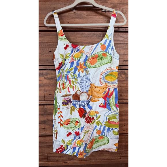 FARM RIO Dress Womens XS Multicolor Fresh Table Linen Print Anthropologie NWT - Picture 1 of 11